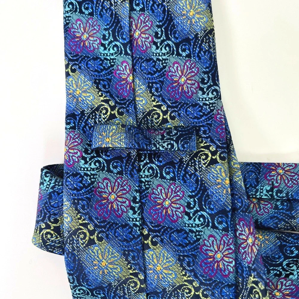 The Big Knot by Steven Land Mens Silk Tie Blue Purple Floral Paisley Wide 4 Inch